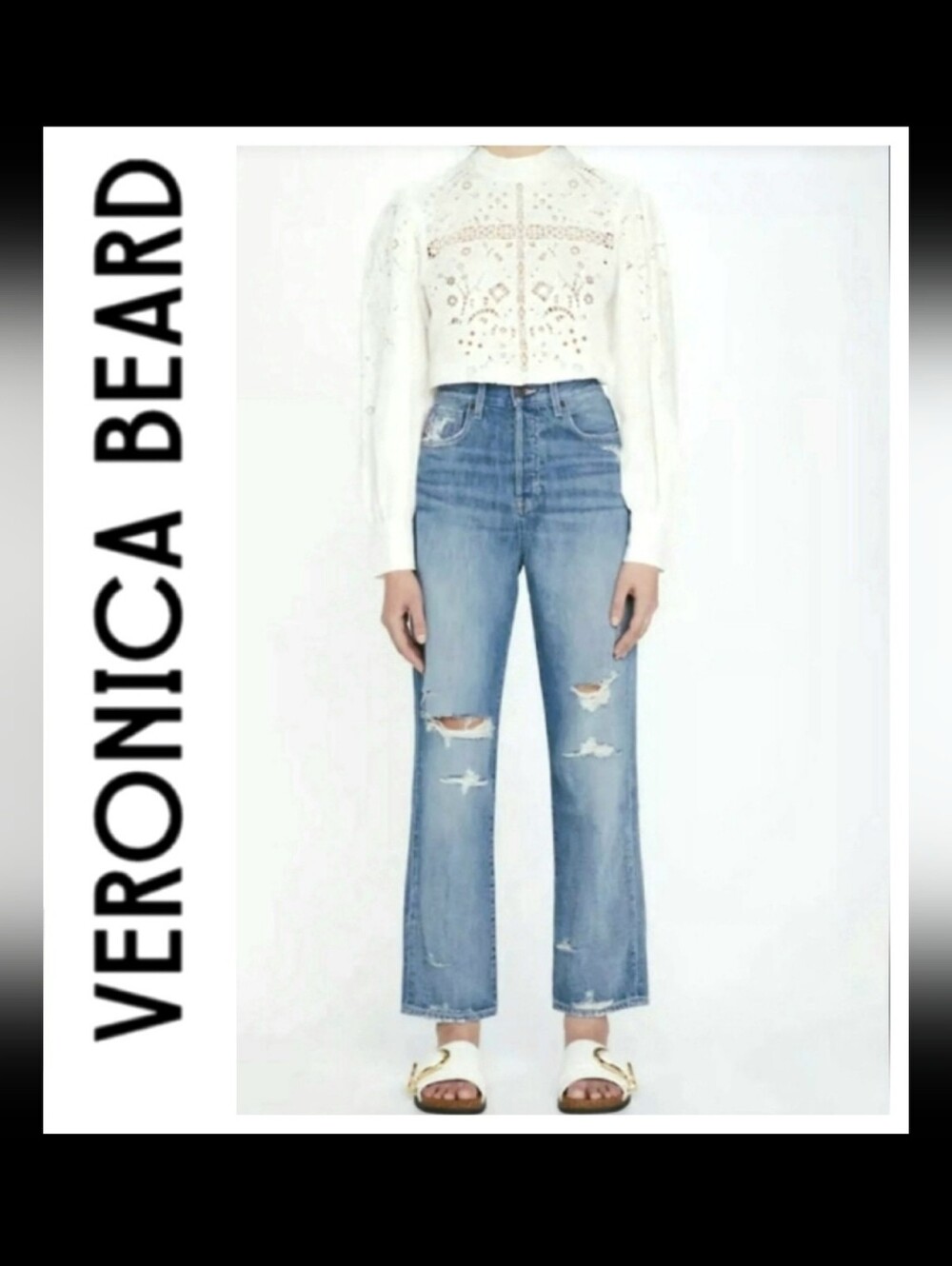Veronica Beard Blake Straight Leg Jeans Destroyed Clearwater Wash Sz 24 NWT